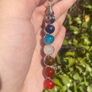 Chakra Crystal Pendant Necklace Wire Wrapped Hand Made Jewelry